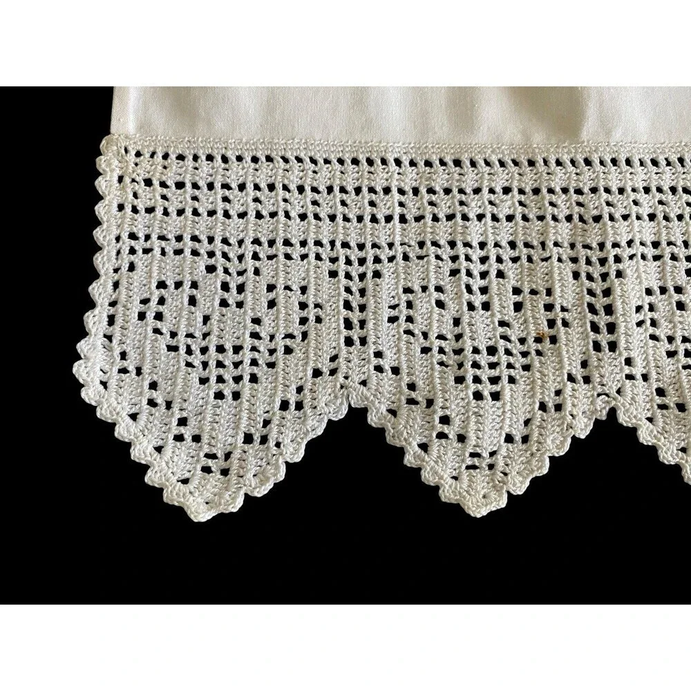 Vintage Pillow Sham Pillow Layover Crochet Hems Hearts White Cottage Chic